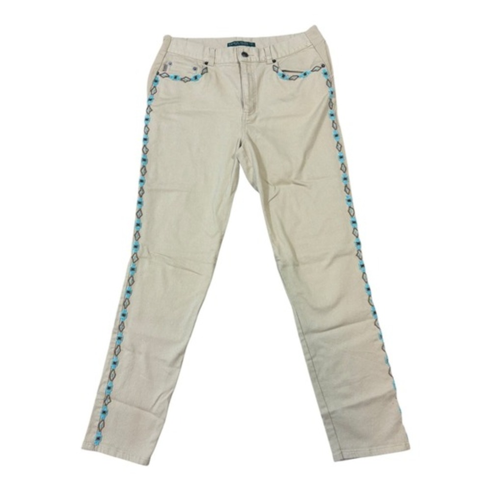 Lauren Jeans Co Womens Tan‎ Beaded Straight Leg Pants Size 8